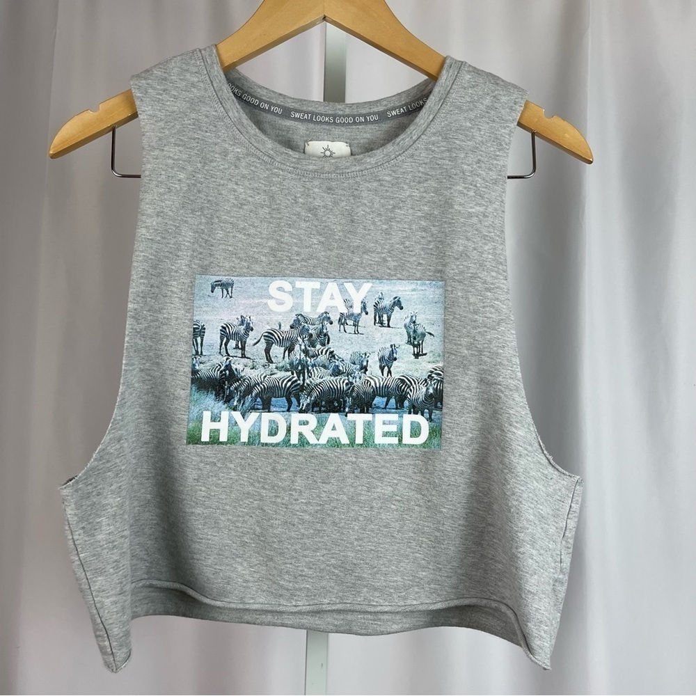 Aerie Offline Small Stay Hydrated Zebra Animal Graphic High Neck Crop Tank Top